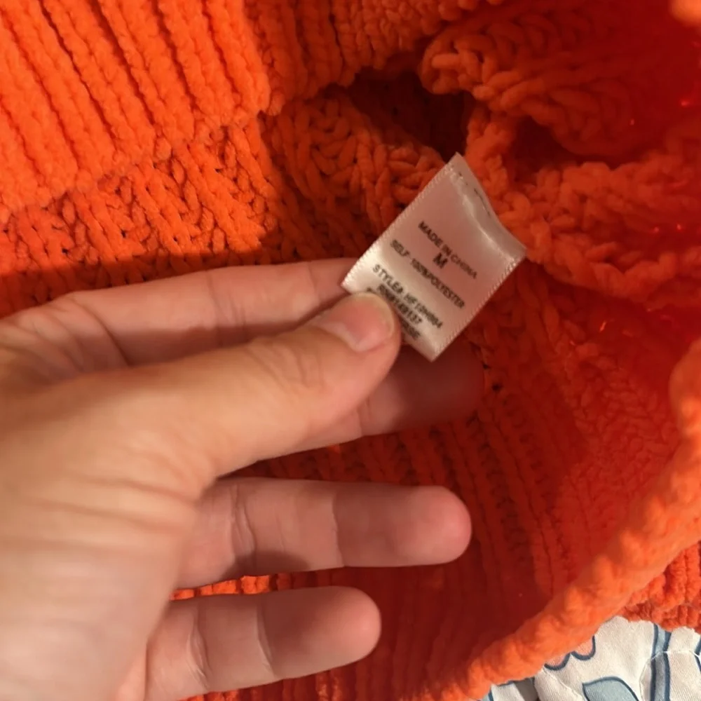 HYFVE Orange Chunky Knit Sweater Oversized Cropped Cozy Pullover M